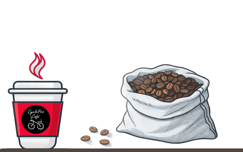 CycloPro Café coffee cup next to a sack of Arabica coffee beans