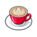 Latte with latte art in red cup